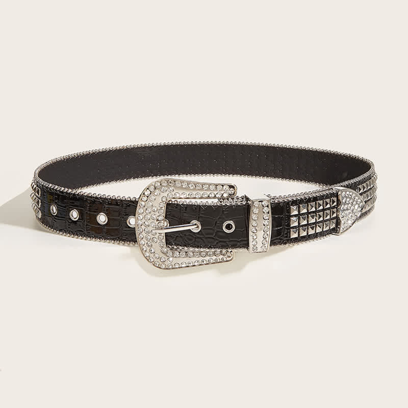 Damen Perlenkette Strassnieten Ledergürtel