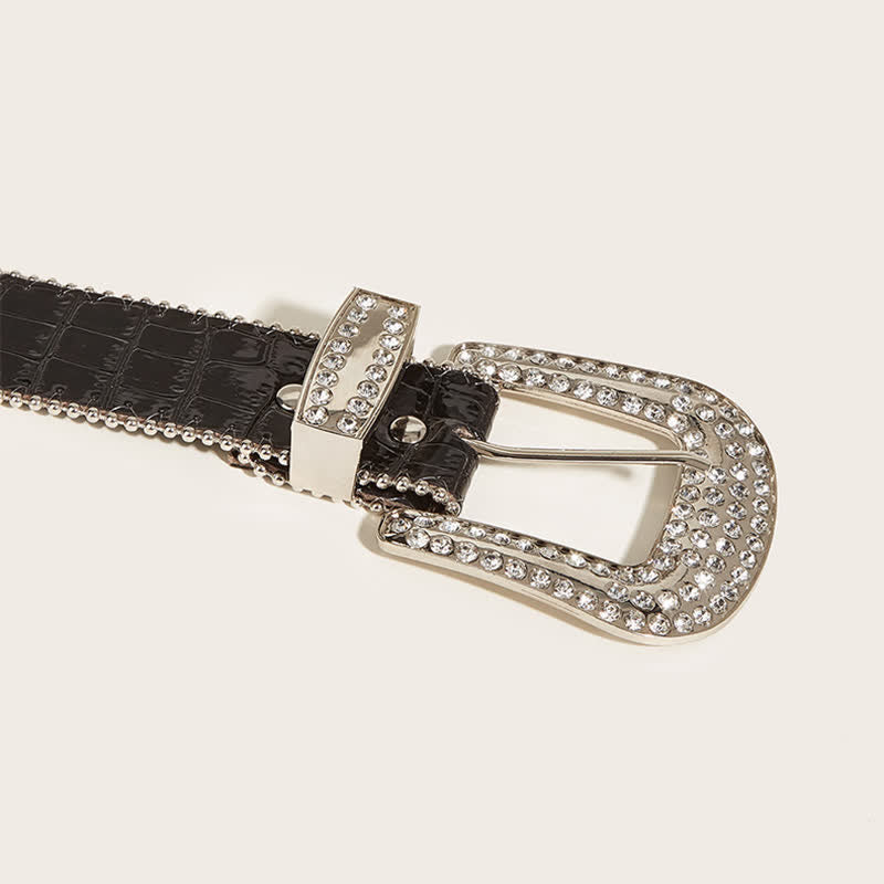 Damen Perlenkette Strassnieten Ledergürtel