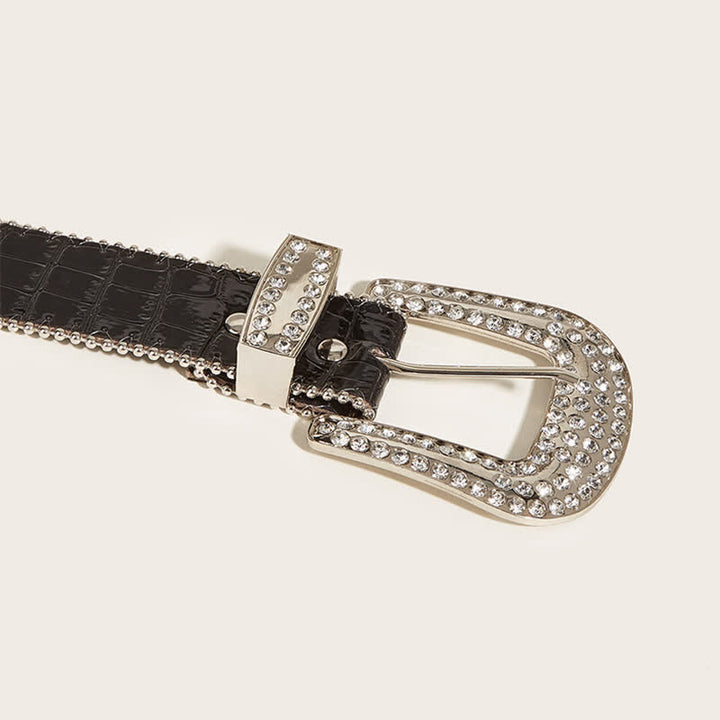 Damen Perlenkette Strassnieten Ledergürtel