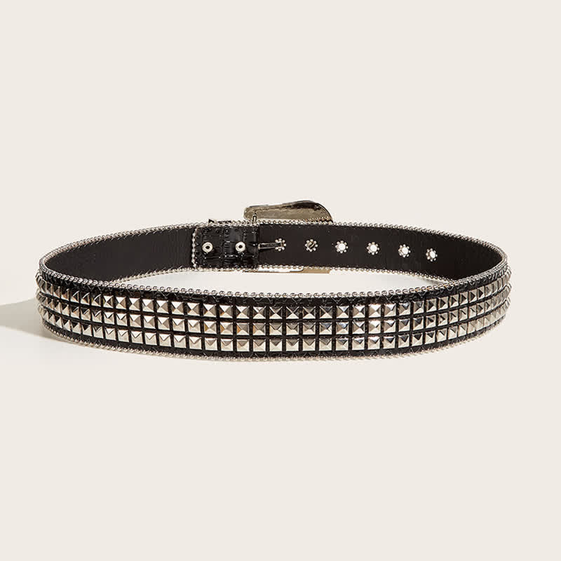 Damen Perlenkette Strassnieten Ledergürtel