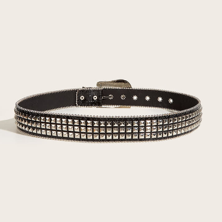 Damen Perlenkette Strassnieten Ledergürtel