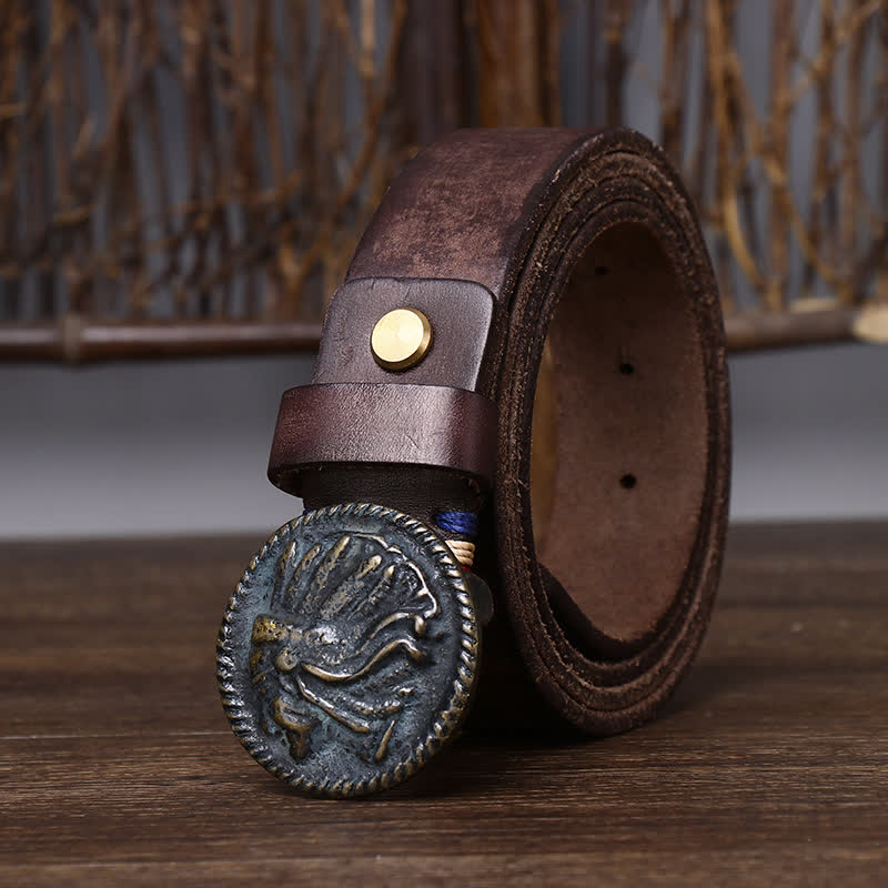 Vintage-Ledergürtel mit Indianerkopf für Herren