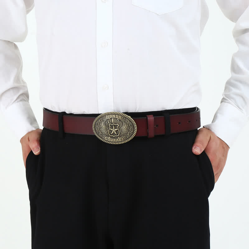 Herren DIY Ehre Mut Adlerflügel Schnalle Ledergürtel