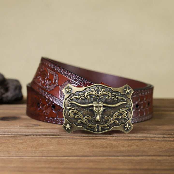 Herren-DIY-Quadratische Western-Stierkopf-Schnallenledergürtel