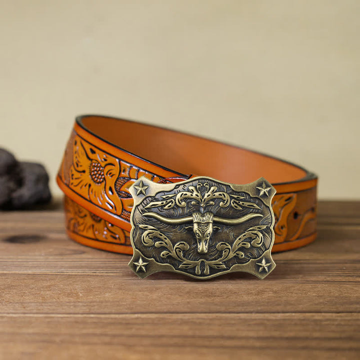 Herren-DIY-Quadratische Western-Stierkopf-Schnallenledergürtel