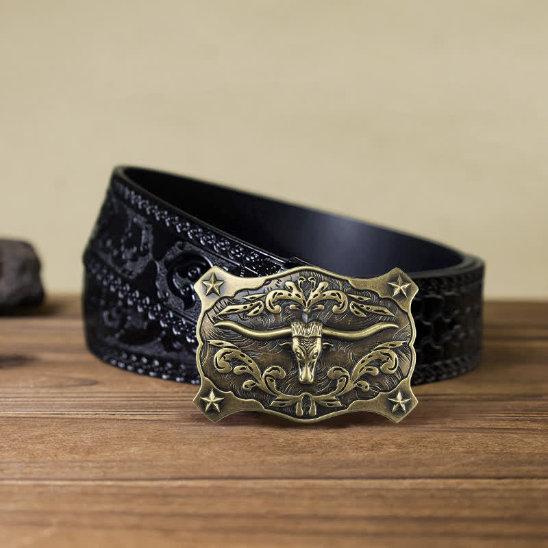 Herren-DIY-Quadratische Western-Stierkopf-Schnallenledergürtel