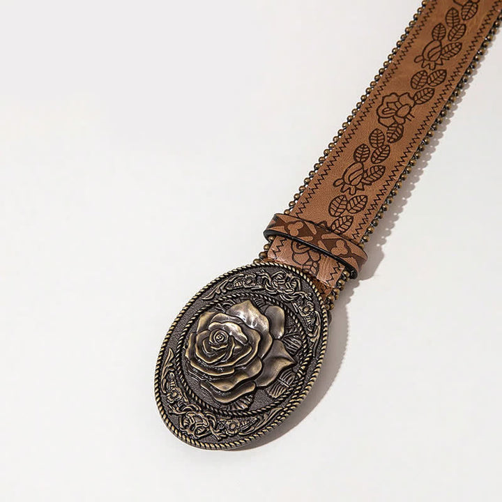 Ledergürtel mit Schnalle im Rosenschild im westlichen Stil