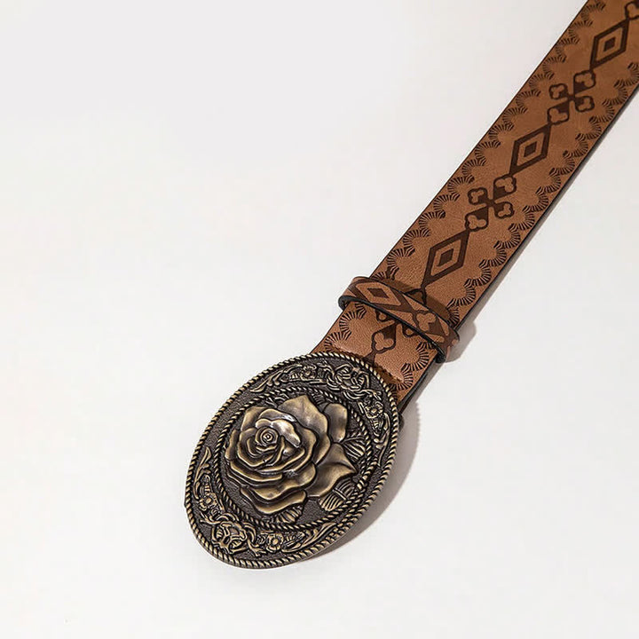 Ledergürtel mit Schnalle im Rosenschild im westlichen Stil