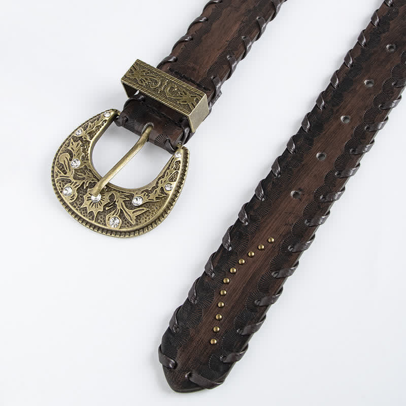 Damen Retro-Strassniet-Prägledergürtel