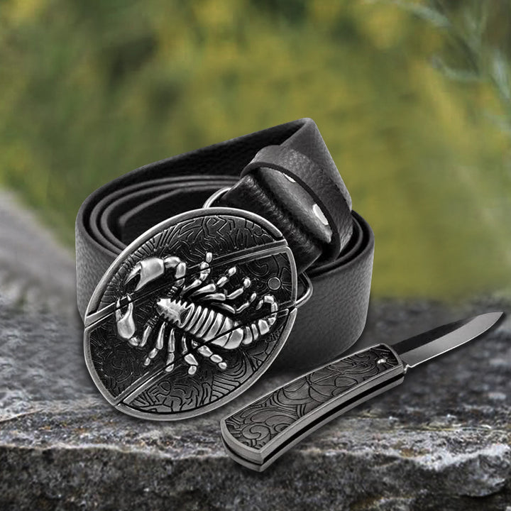 Herren-Ledergürtel Scorpion mit Klappmesser