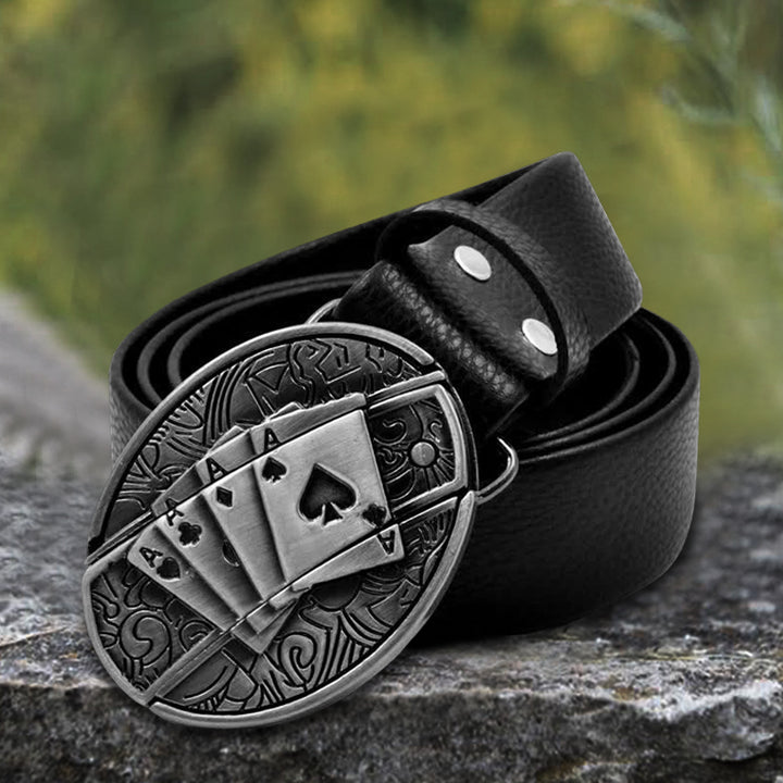Herren Poker 4 Ace Ledergürtel mit Klappmesser