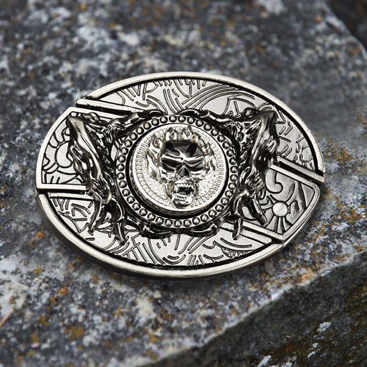 DIY-Ledergürtel für Herren mit drehbarem Totenkopf und verstecktem Klappmesser