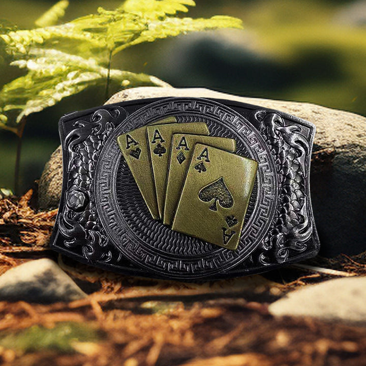 Herren DIY Gold Poker Verstecktes Klappmesser Ledergürtel