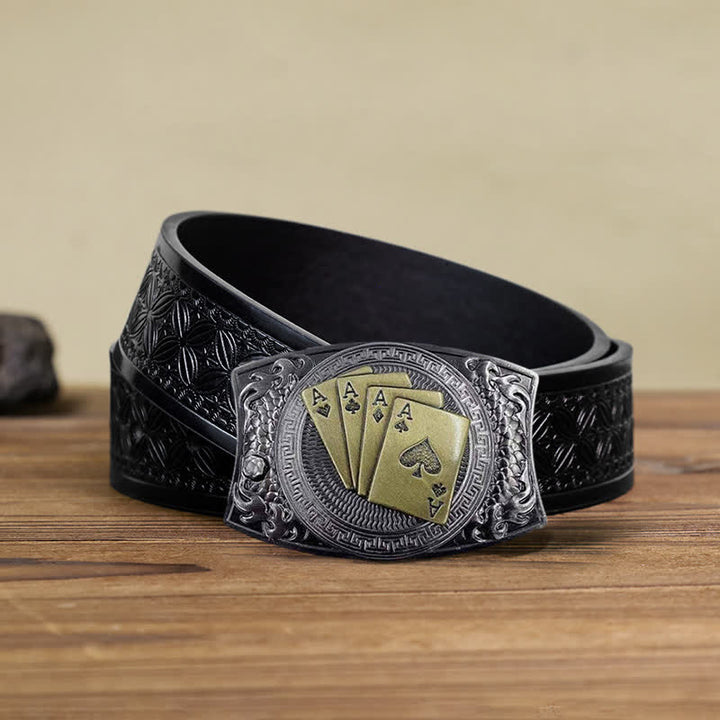 Herren DIY Gold Poker Verstecktes Klappmesser Ledergürtel