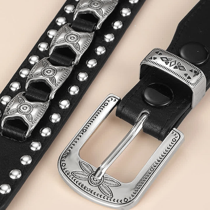 Western Concho Rivet Carved Buckle Leder Gürtel