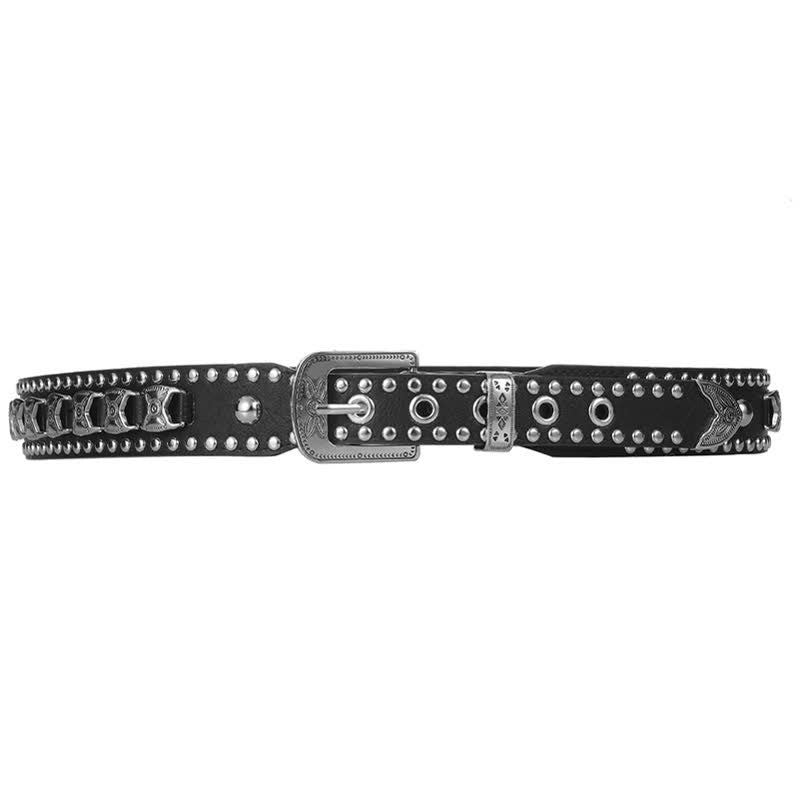 Western Concho Rivet Carved Buckle Leder Gürtel