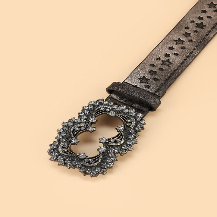 Damen-Strass-Pentagramm-Prägeledergürtel