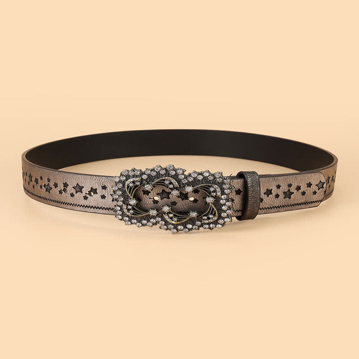 Damen-Strass-Pentagramm-Prägeledergürtel
