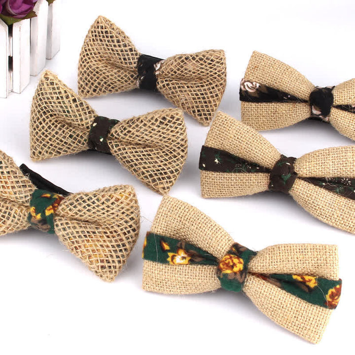 Rustikale Herren-Fliege aus Baumwolle und Leinen im Patchwork-Design
