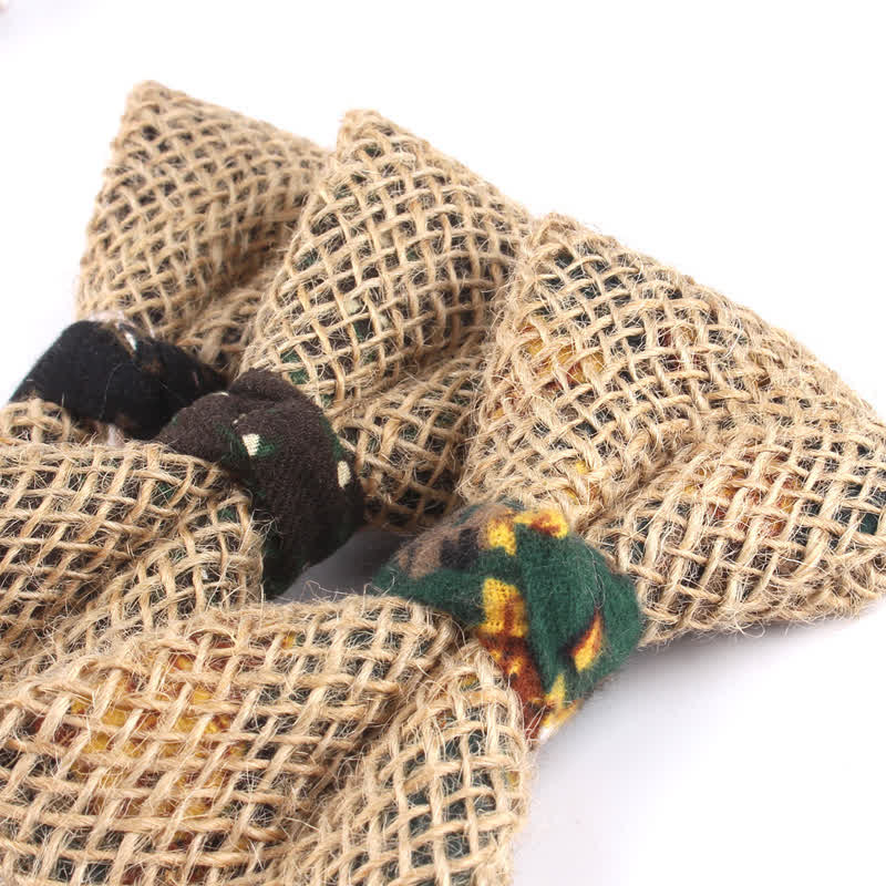 Rustikale Herren-Fliege aus Baumwolle und Leinen im Patchwork-Design