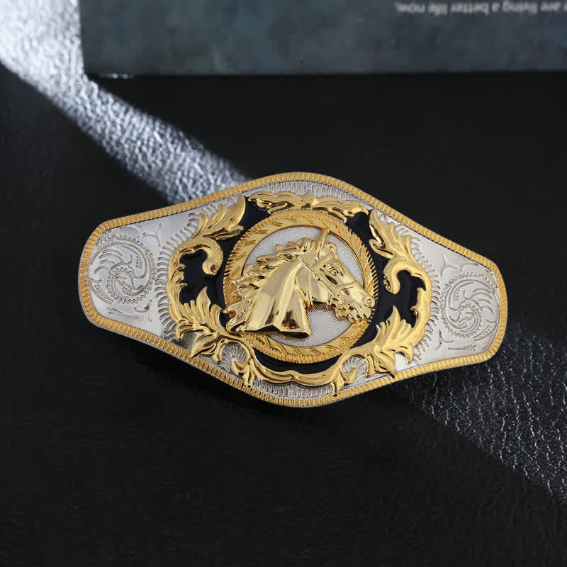 Herren-DIY-Western-Gürtel mit goldener Tierschnalle aus Leder - Pferdekopf - Ohne Gürtel - image 1