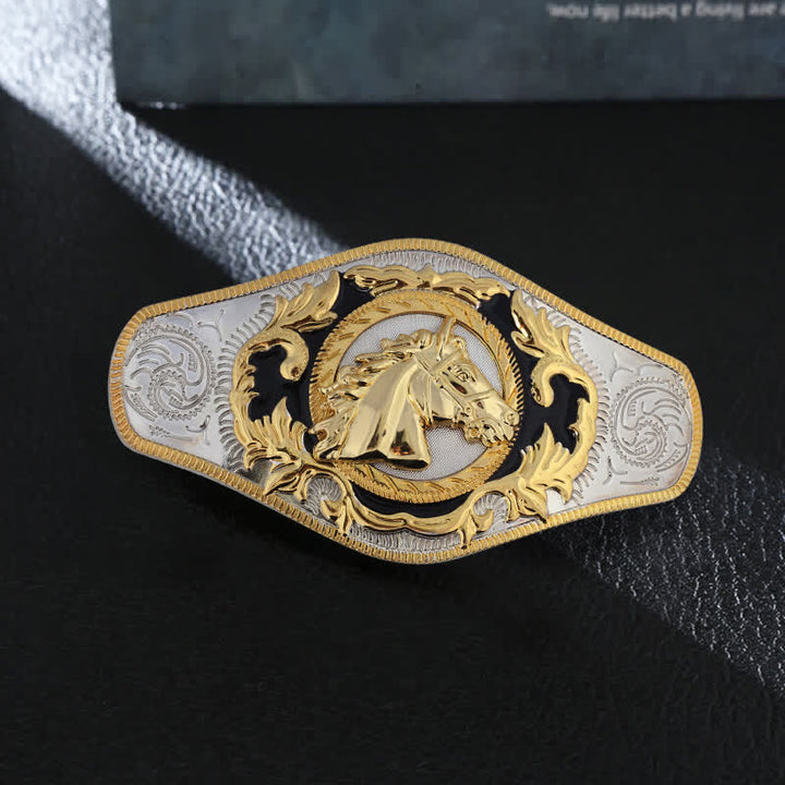 Herren-DIY-Western-Gürtel mit goldener Tierschnalle aus Leder - Pferdekopf - Ohne Gürtel - image 1