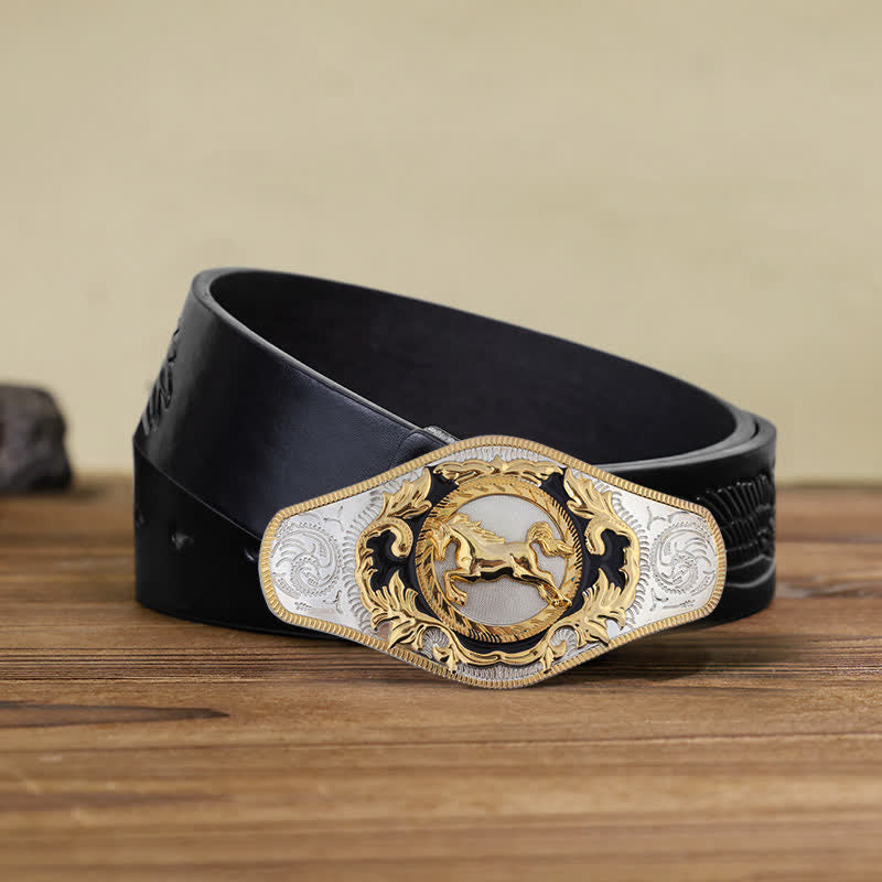 Herren-DIY-Western-Gürtel mit goldener Tierschnalle aus Leder - Laufendes Pferd - Schwarzer Gürtel mit geprägtem Adler (110 cm/44 Zoll) - image 14
