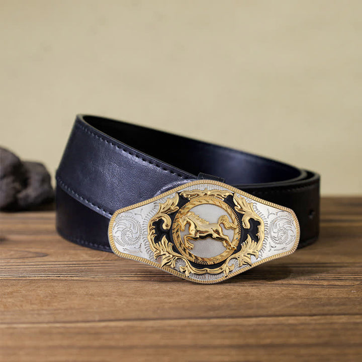 Herren-DIY-Western-Gürtel mit goldener Tierschnalle aus Leder - Laufendes Pferd - Schwarzer PU-Gürtel (115 cm/46 Zoll) - image 13
