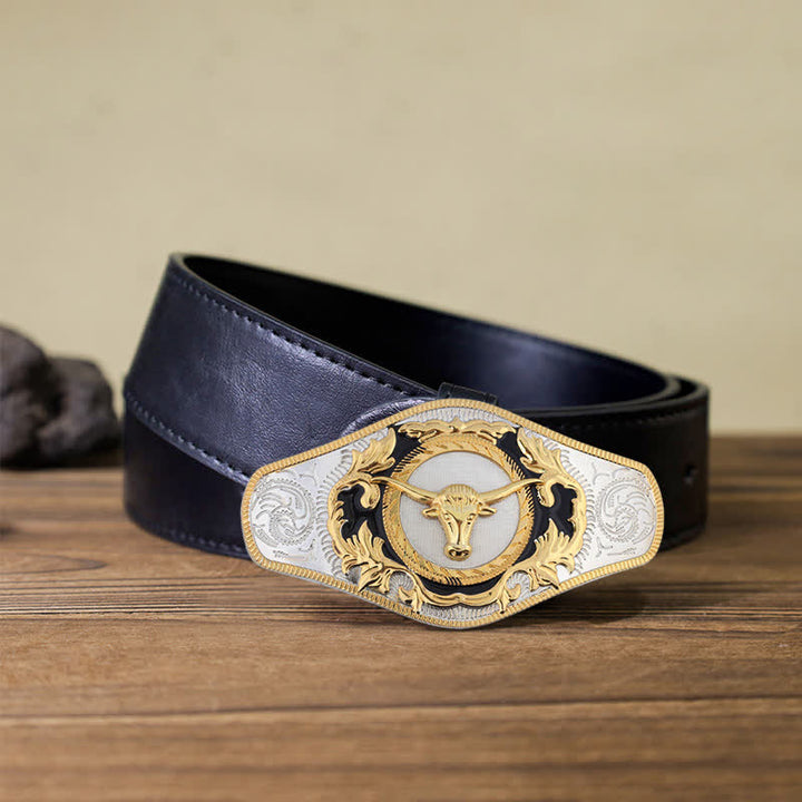 Herren-DIY-Western-Gürtel mit goldener Tierschnalle aus Leder - Stierkopf - Schwarzer PU-Gürtel (115 cm/46 Zoll) - image 21