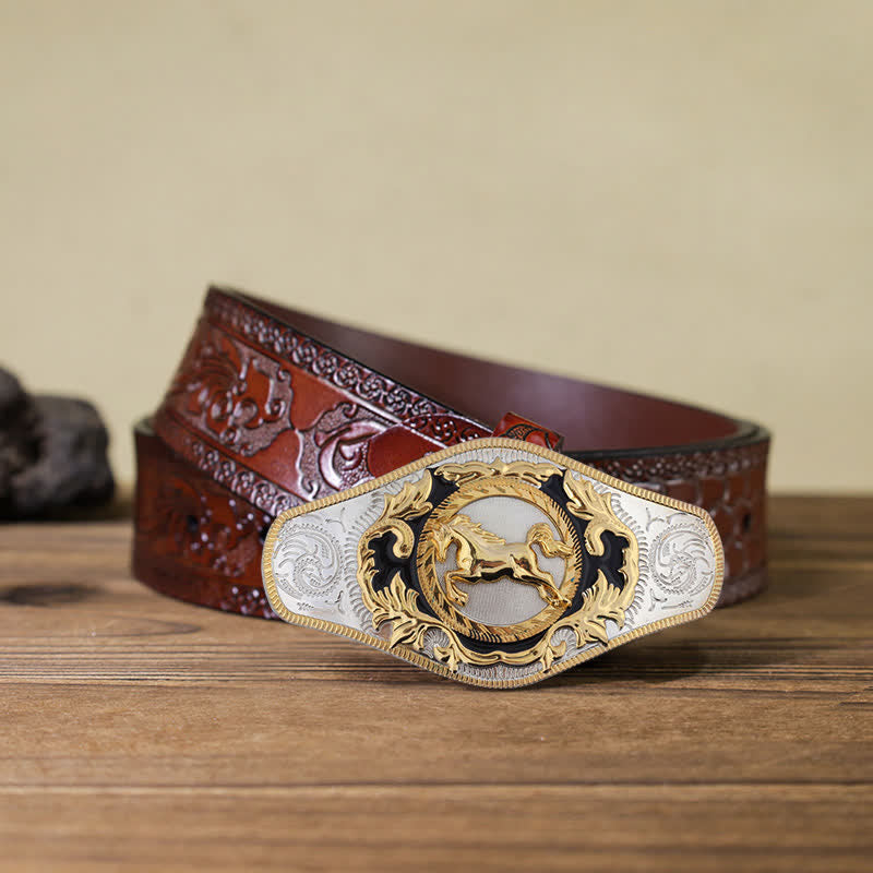 Herren-DIY-Western-Gürtel mit goldener Tierschnalle aus Leder - Laufendes Pferd - Brauner geschnitzter Gürtel (115 cm/46 Zoll) - image 17