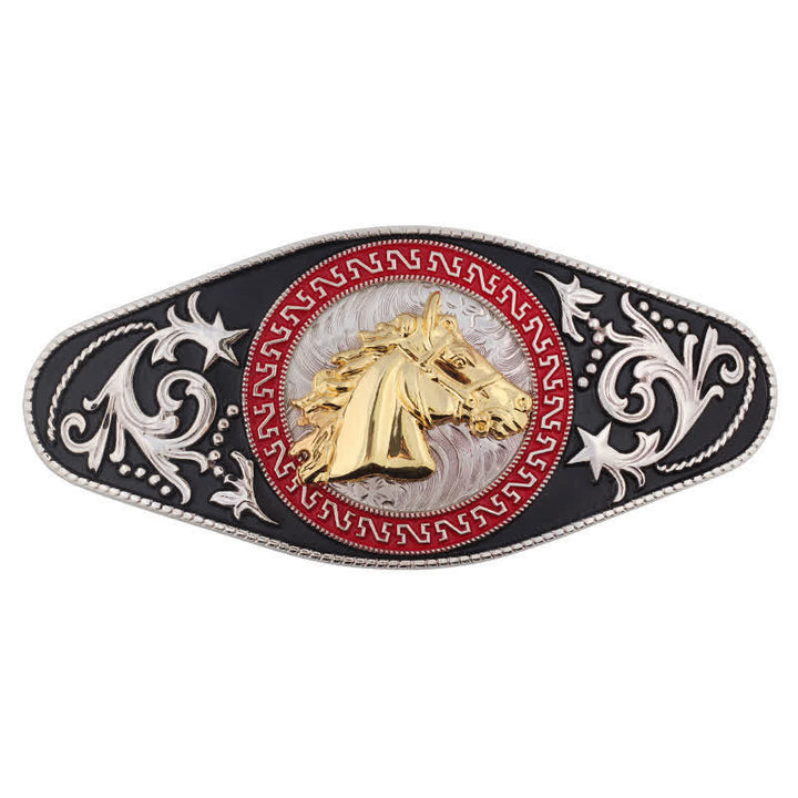 Herren DIY Western Schwarz-Gold Tier-Schnalle Ledergürtel - Pferdekopf - Ohne Gürtel - image 14