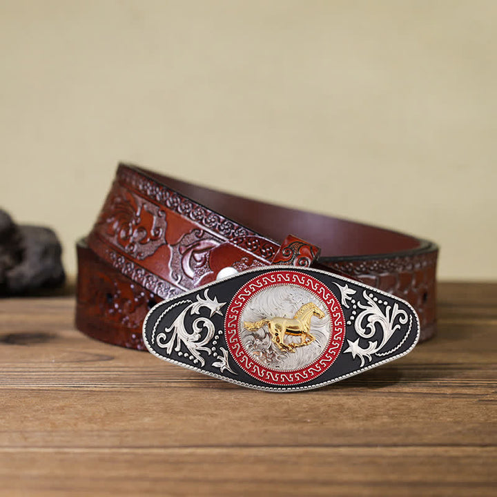 Herren DIY Western Schwarz-Gold Tier-Schnalle Ledergürtel - Laufendes Pferd - Brauner geschnitzter Gürtel (40)ch) - image 11