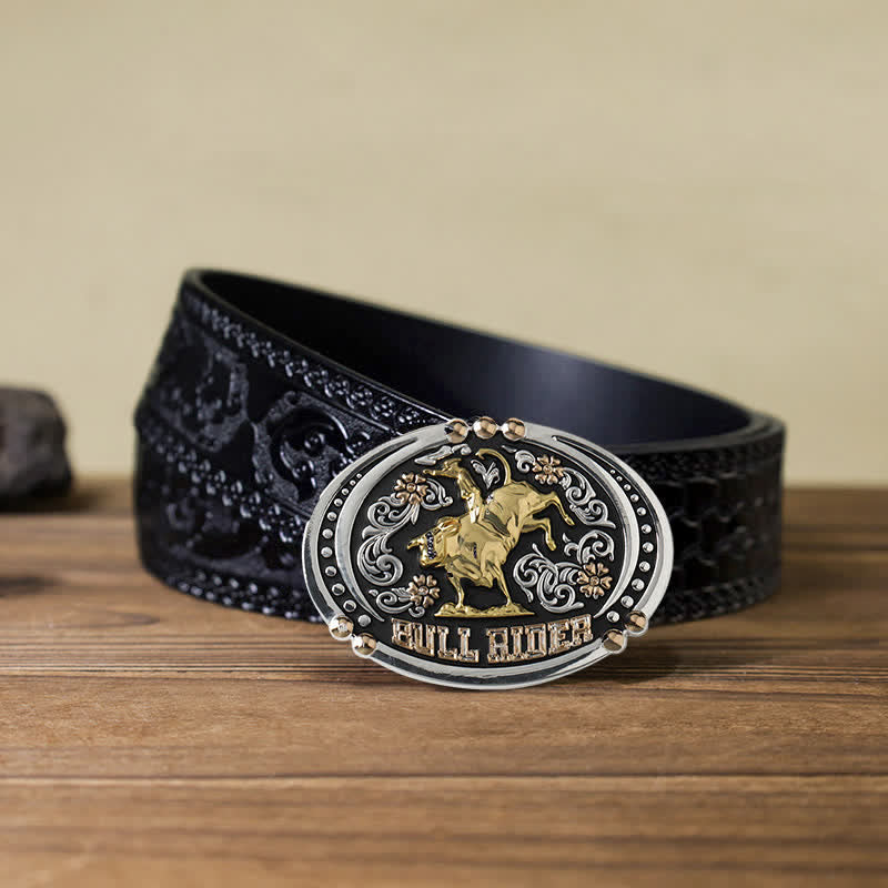 DIY-Bullenreiter-Ledergürtel für Herren mit zweifarbiger Schnalle