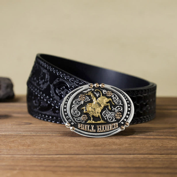 DIY-Bullenreiter-Ledergürtel für Herren mit zweifarbiger Schnalle