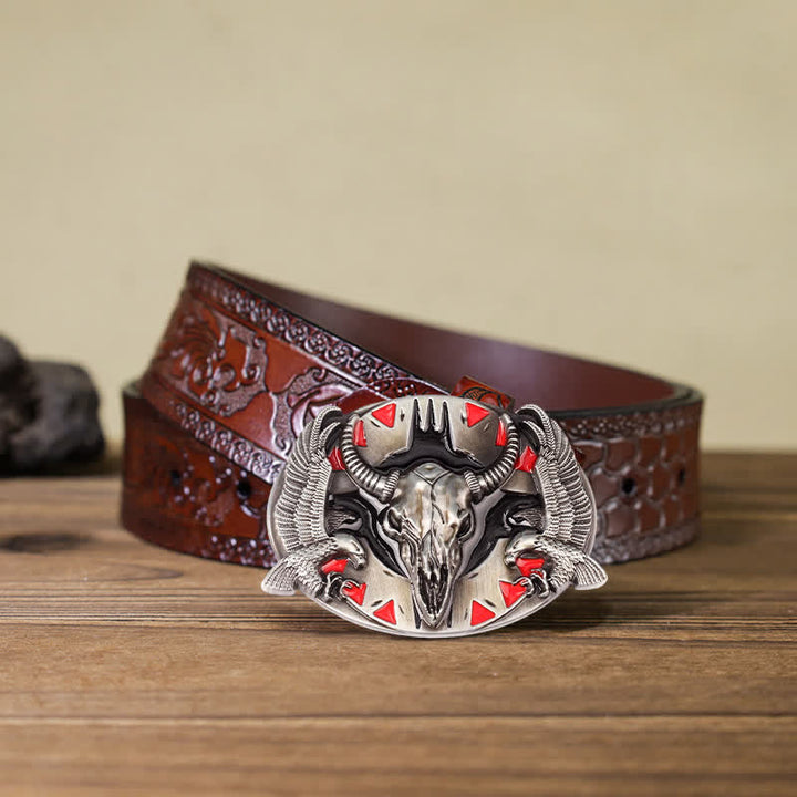 Herrengürtel DIY Vintage Bull &amp; Dual Eagles Schnalle Leder