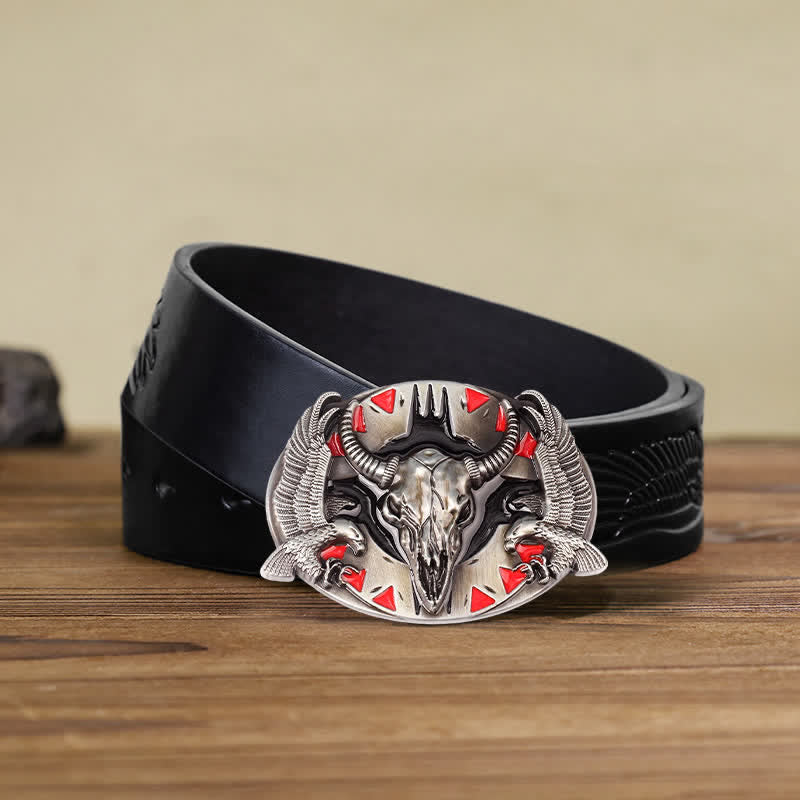 Herrengürtel DIY Vintage Bull &amp; Dual Eagles Schnalle Leder