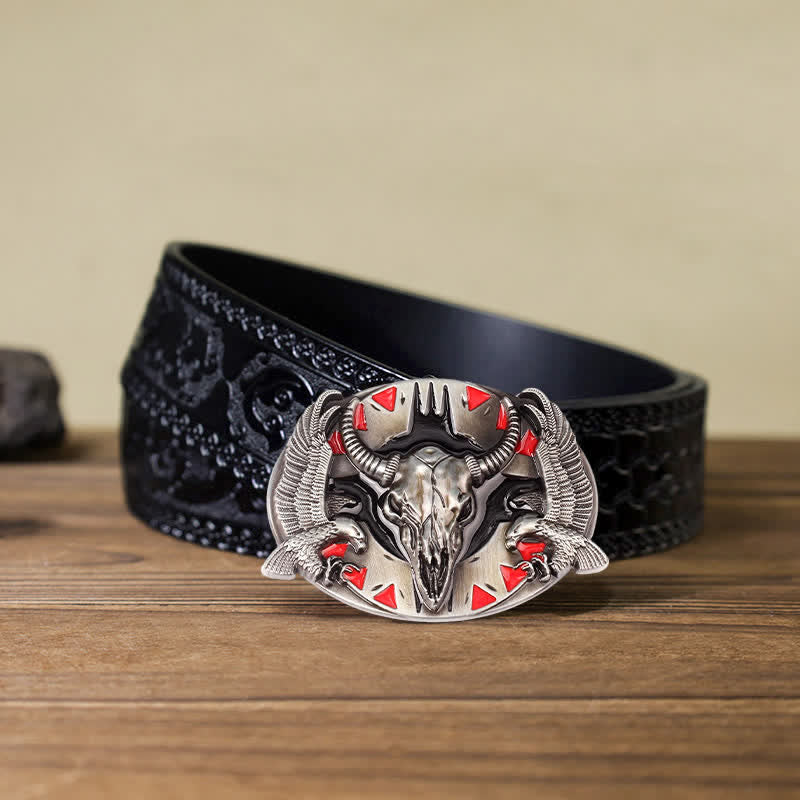 Herrengürtel DIY Vintage Bull &amp; Dual Eagles Schnalle Leder
