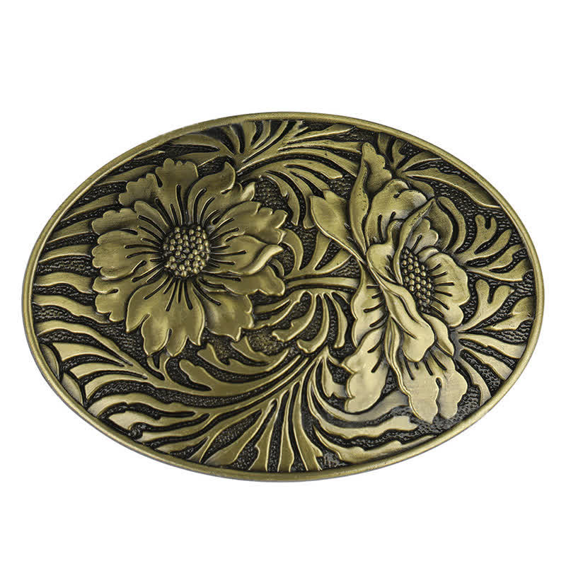 Herren DIY Ovaler Western Blumen-Schnallenledergürtel