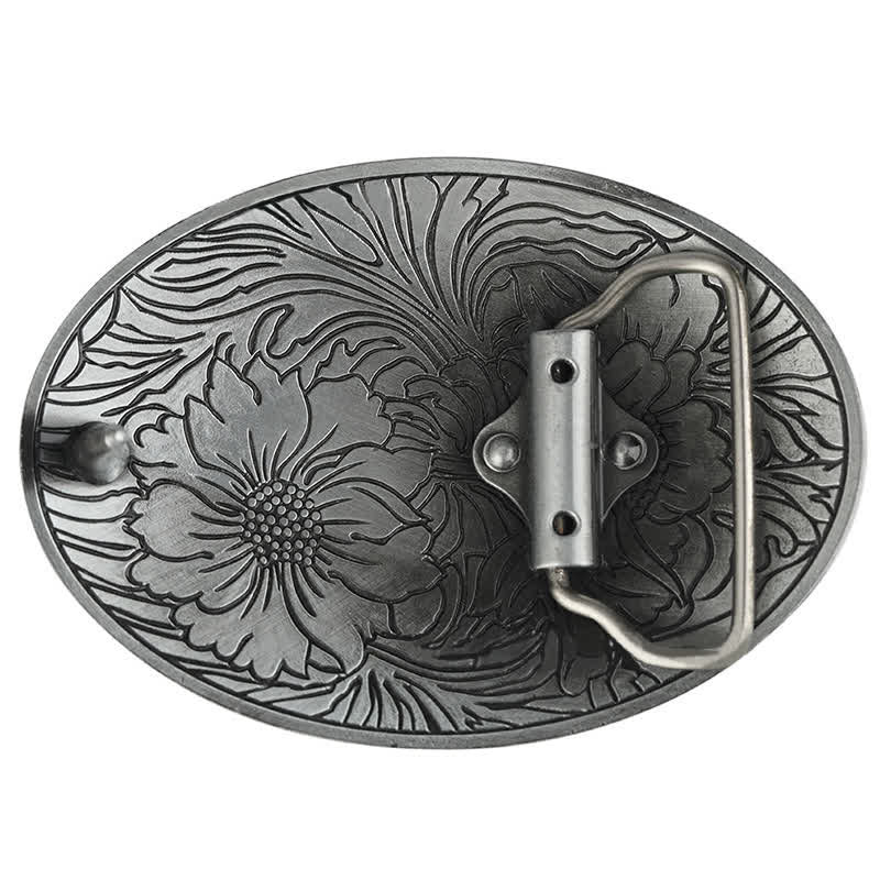Herren DIY Ovaler Western Blumen-Schnallenledergürtel