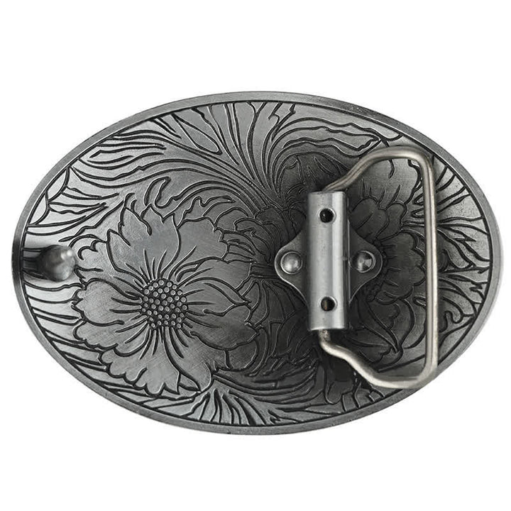 Herren DIY Ovaler Western Blumen-Schnallenledergürtel