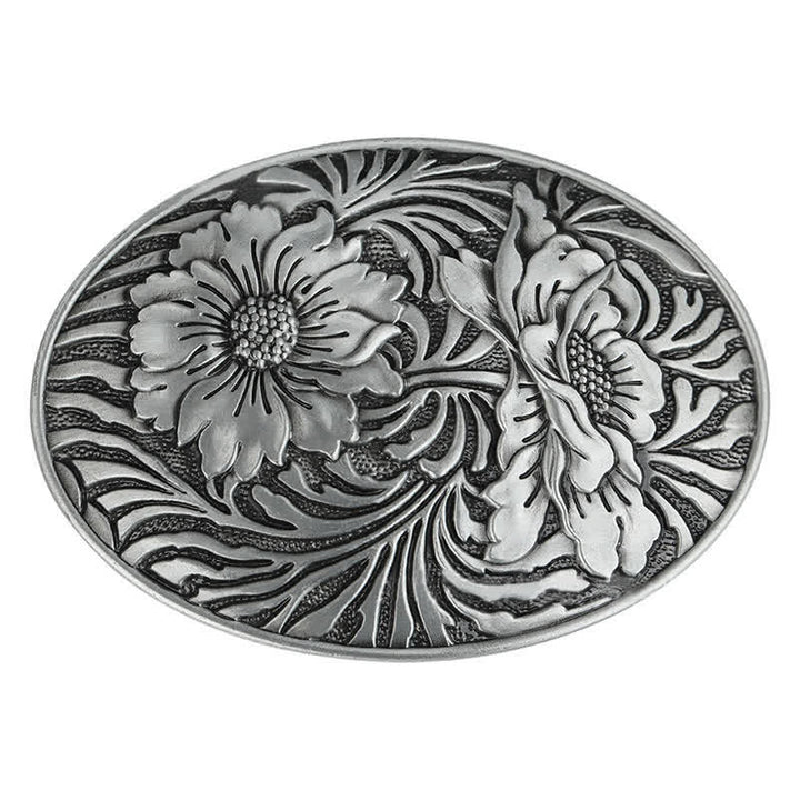 Herren DIY Ovaler Western Blumen-Schnallenledergürtel