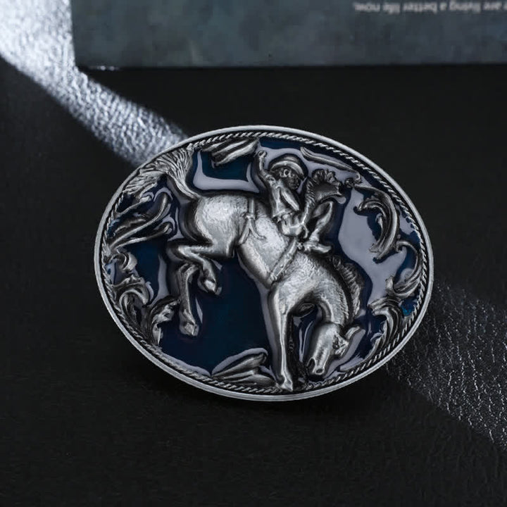 Herren-DIY-Blau-Emaille-Reitschnalle-Ledergürtel