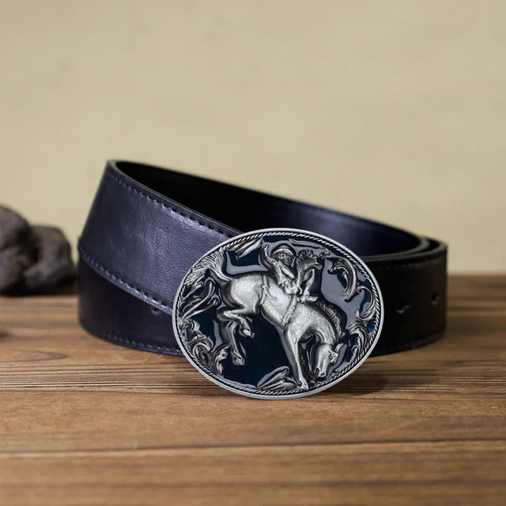 Herren-DIY-Blau-Emaille-Reitschnalle-Ledergürtel