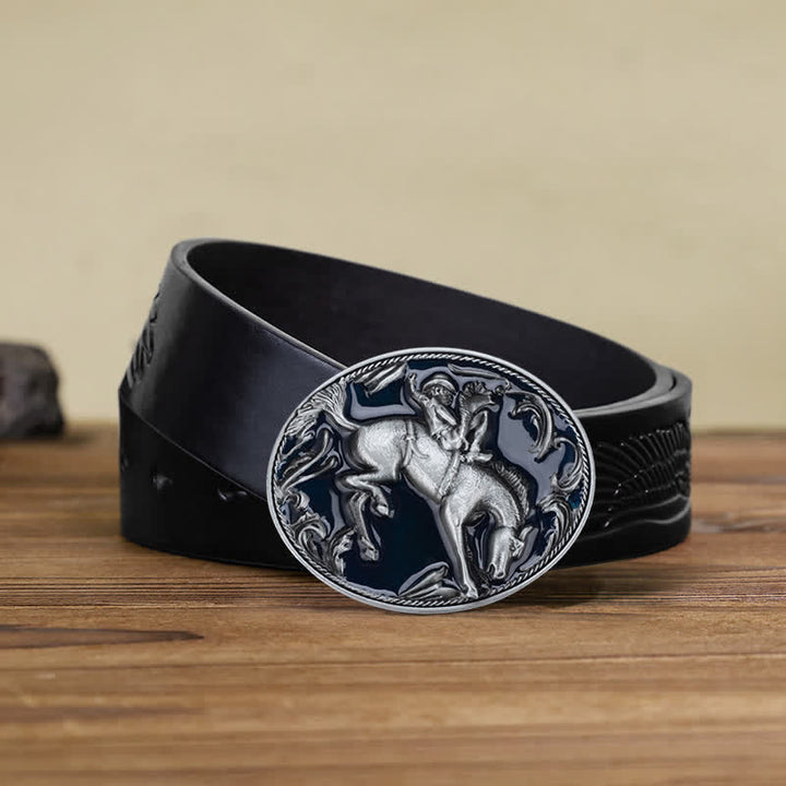 Herren-DIY-Blau-Emaille-Reitschnalle-Ledergürtel