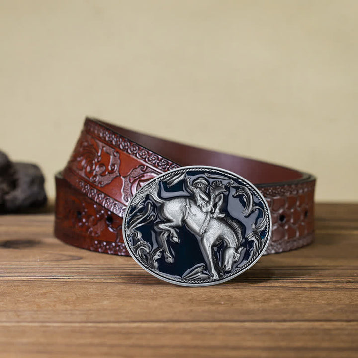 Herren-DIY-Blau-Emaille-Reitschnalle-Ledergürtel