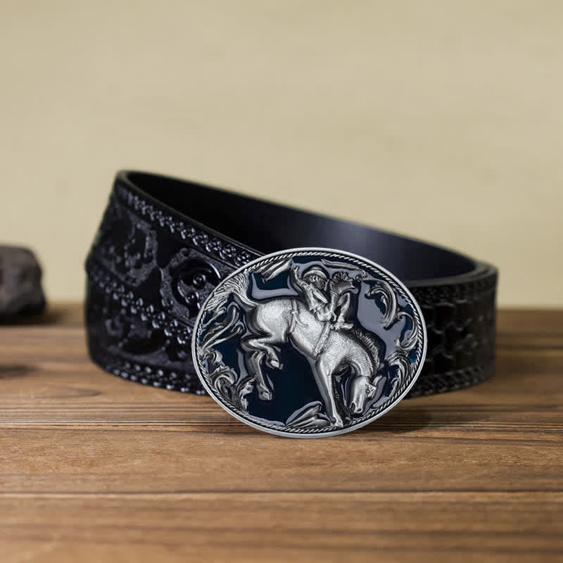 Herren-DIY-Blau-Emaille-Reitschnalle-Ledergürtel
