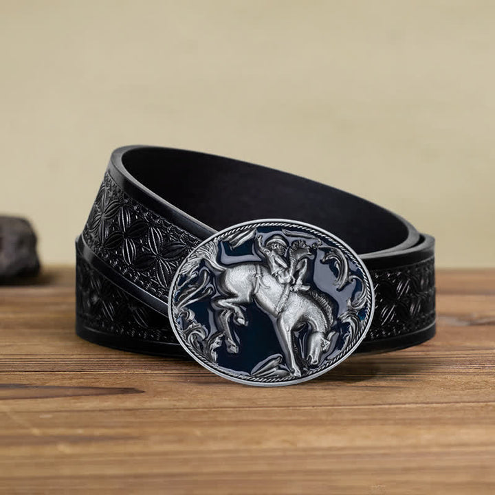 Herren-DIY-Blau-Emaille-Reitschnalle-Ledergürtel