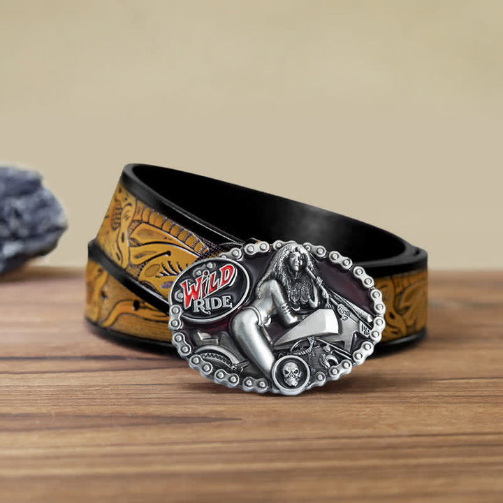 Herren DIY Wild Ride Motorrad-Lady-Schnallenledergürtel