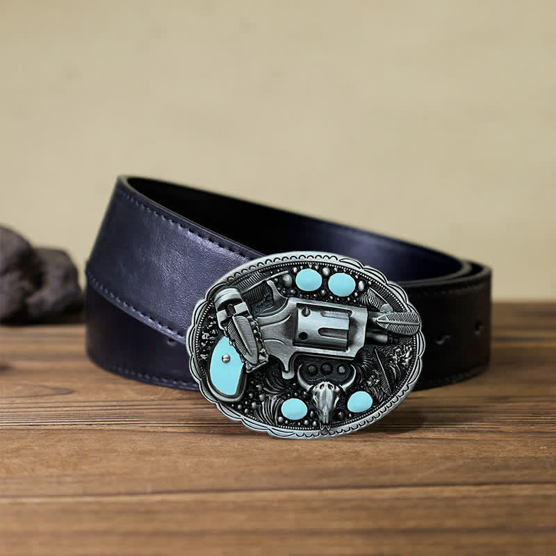 Herren DIY Pistole Stierkopf Schnalle Ledergürtel