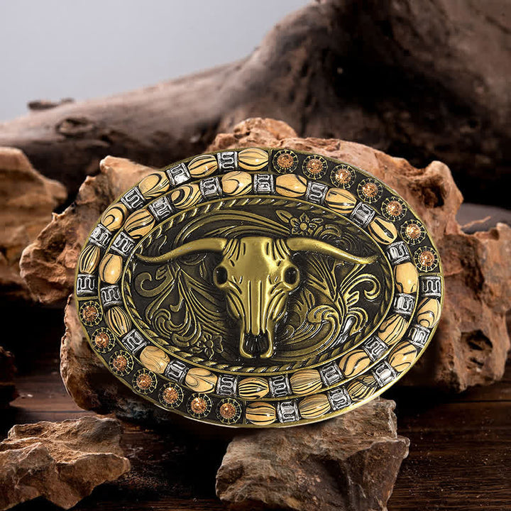 DIY-Gold-Stierkopfkoralienverzierte Schnalle Herren-Ledergürtel
